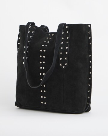 Black Real Suede Studded Tote Bag