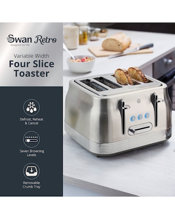 Swan Retro Revive 4 Slice Toaster Stainless Steel