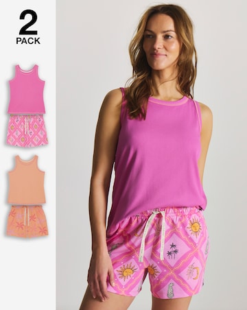 Pretty Secrets (2 Pack) Ribbed Vest Pyjama Short Sets
