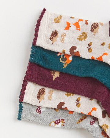 Pretty Secrets (5 Pair Pack) Cotton Rich Ankle Socks (Wide Fit) Animals