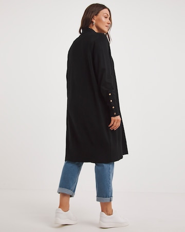 Black Longline Button Cuff Edge to Edge Cardigan