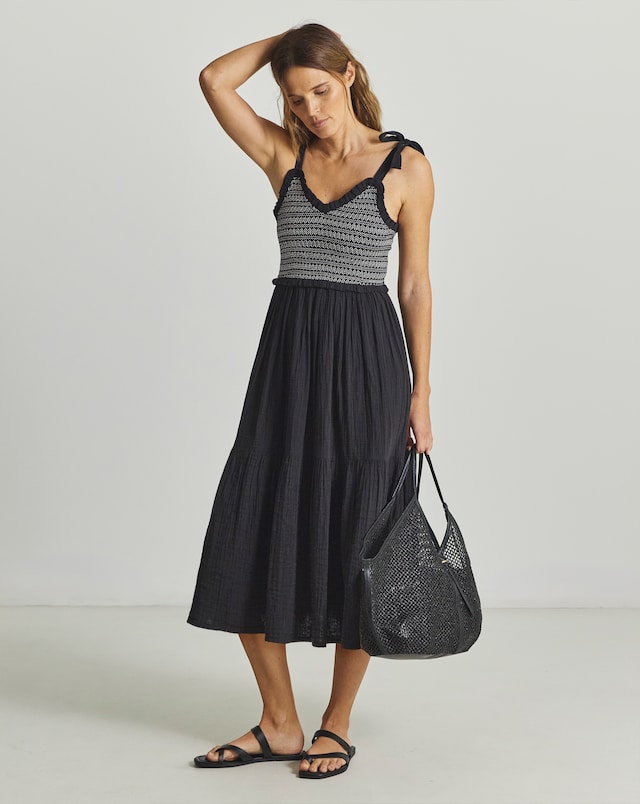 Beach to Beach Contrast Stitch Shirred Beach Dress