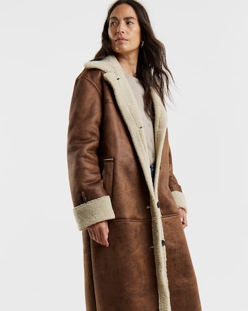 Tan Maxi Shearling Coat