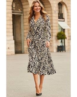 Sosandar Ikat Belted Midi Shirt Dress