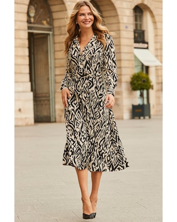 Sosandar Ikat Belted Midi Shirt Dress