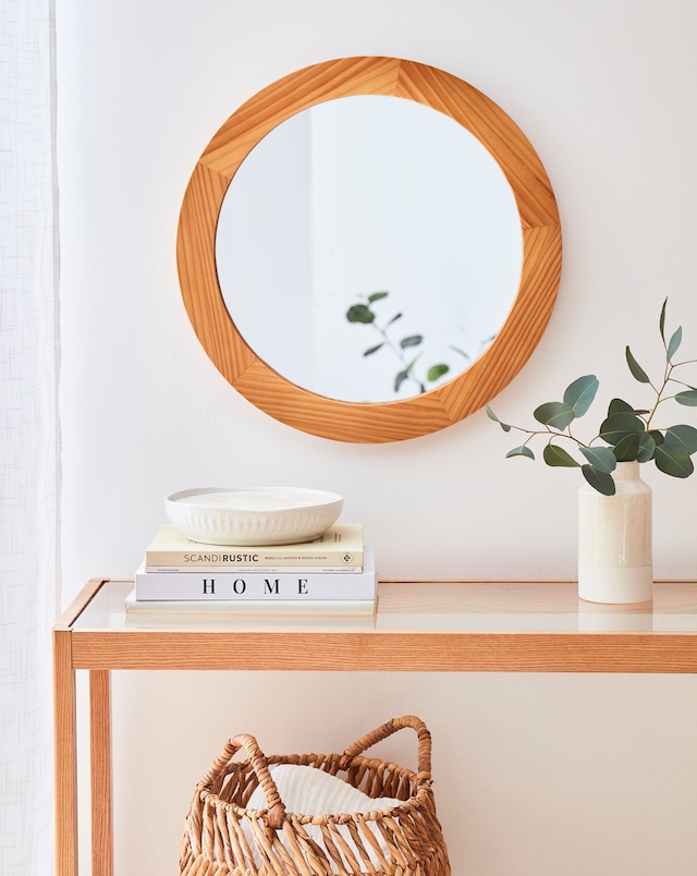 Pine Wood Round Wall Mirror