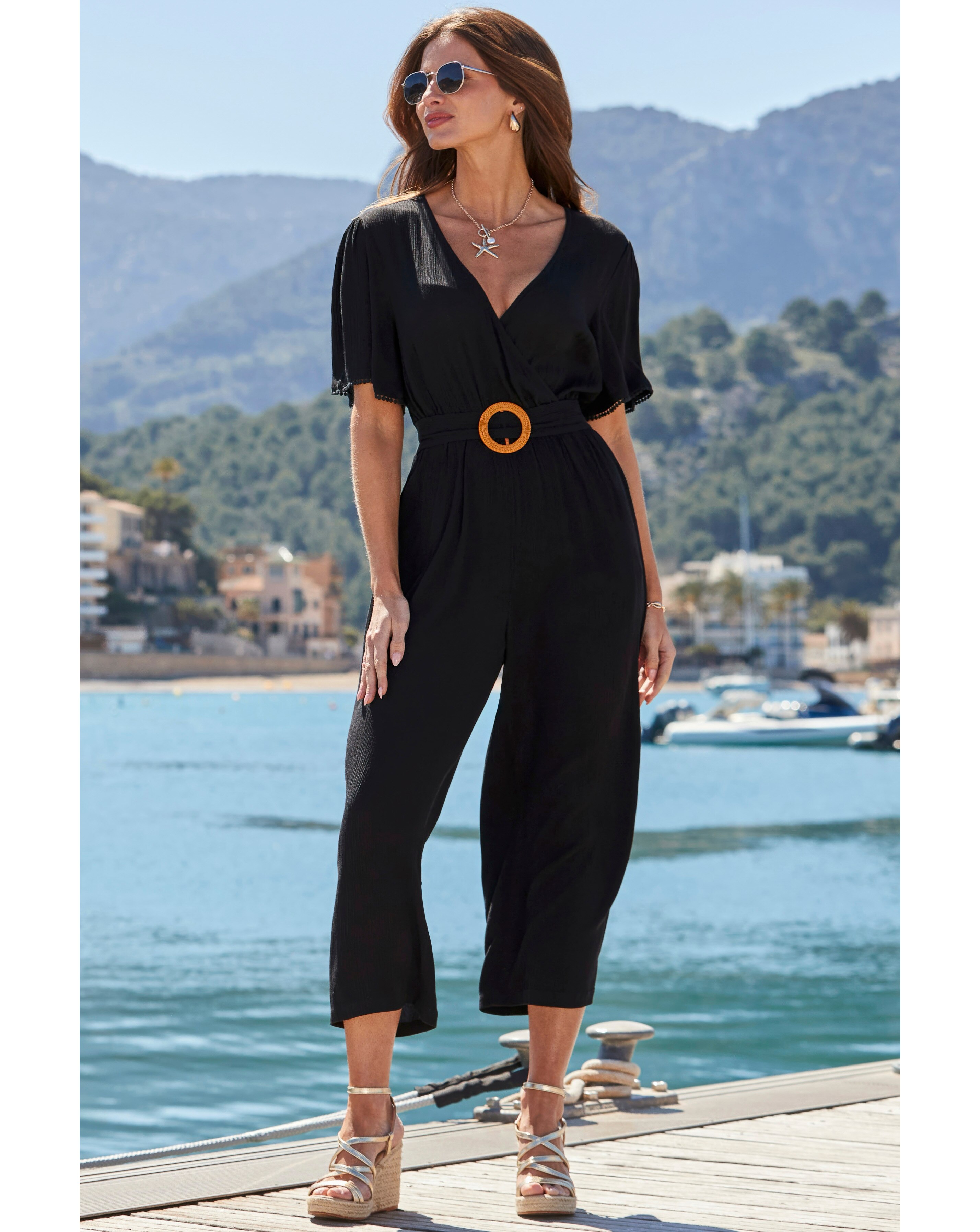 Sosandar Crinkle Angel Sleeve Jumpsuit | JD Williams