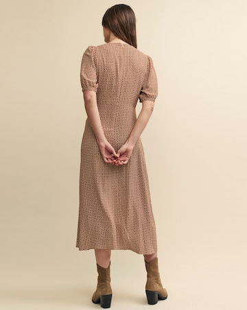 Nobody's Child Brown Geometric Print Puff Sleeve Bonnie Midi Dress