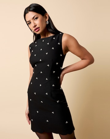 Little Mistress Black Embellished Scallop Hem Mini Dress