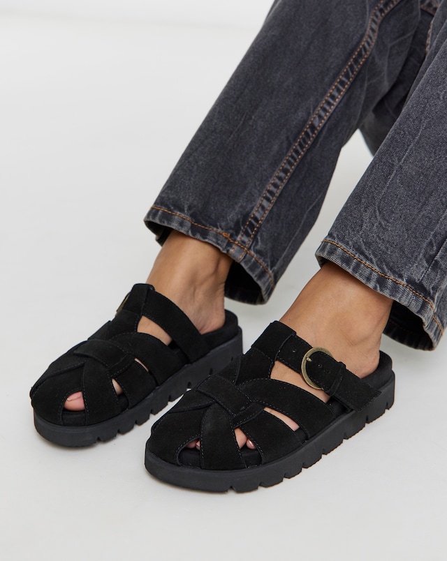 Aziza Suede Woven Closed Toe Mule Shoes - Wide Fit (E)