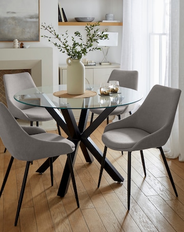 Bodie Black Dining Table with 4 Etta Fabric Chairs