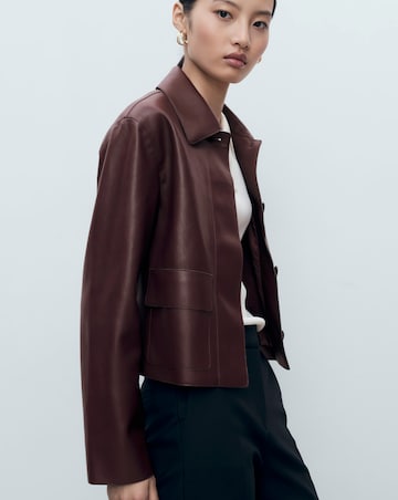 Mango Faux Leather Collared Jacket