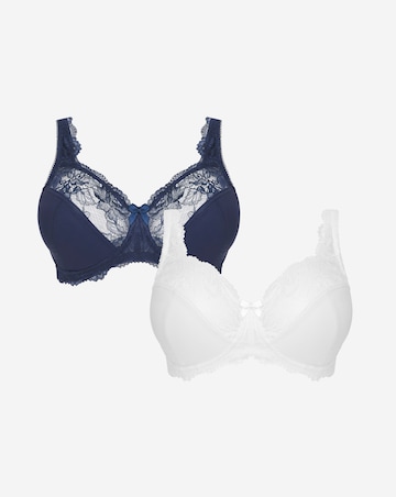 Pretty Secrets (2 Pack) Ella Lace Non Wired Full Cup Bras (B-H) Navy/White