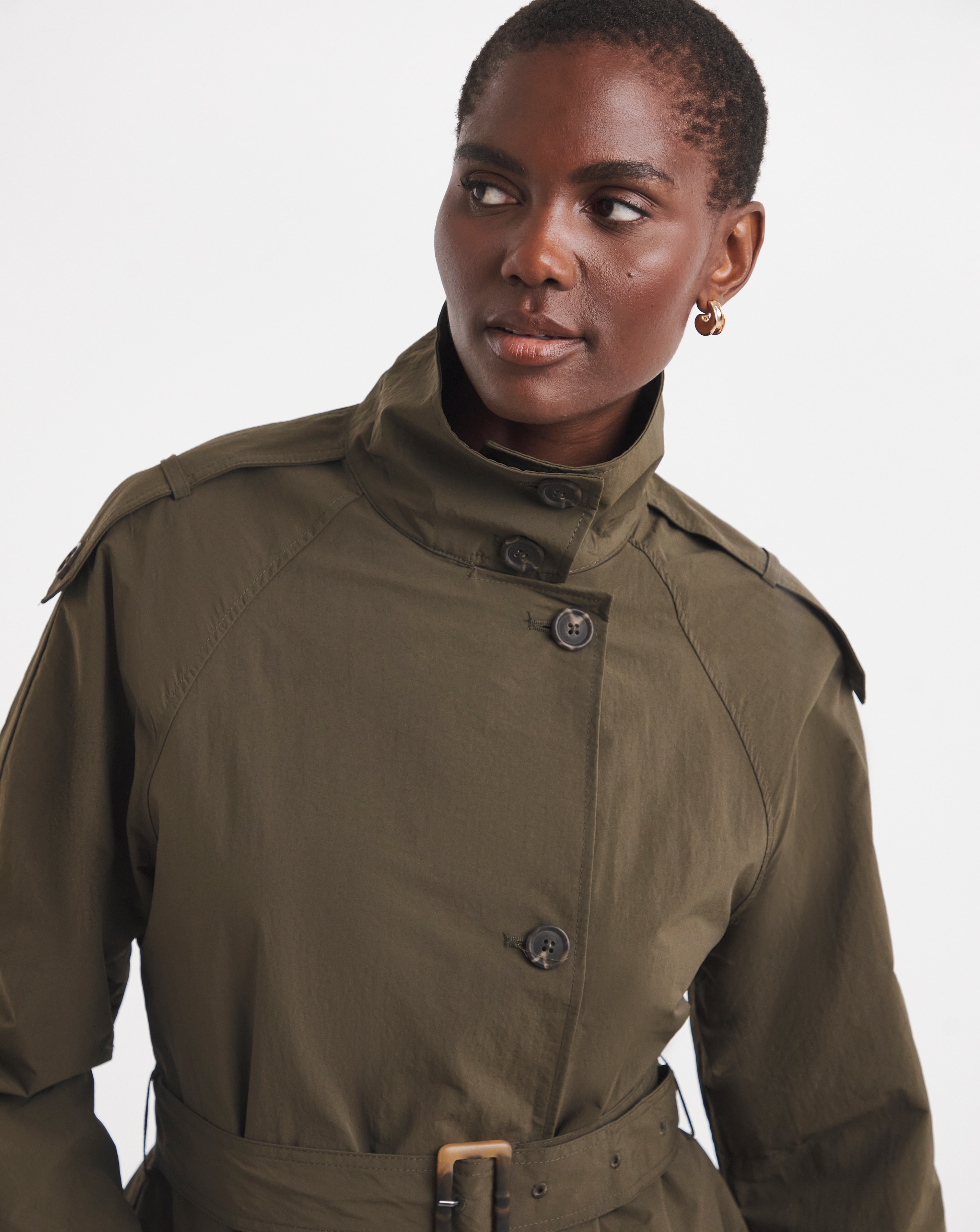 Khaki Funnel Neck Trench Coat | JD Williams
