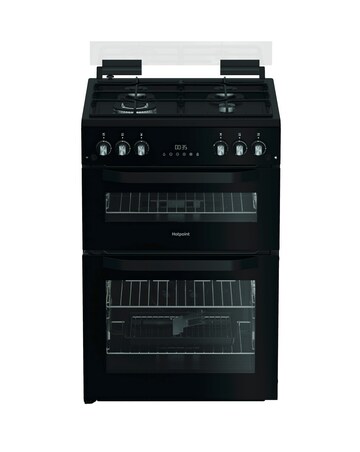 Hotpoint HDG6GDC2TWB1 60cm Gas Double Cooker with Glass Lid - Black + Install