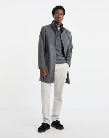 Grey Wool Blend Mid Length Funnel Neck Coat