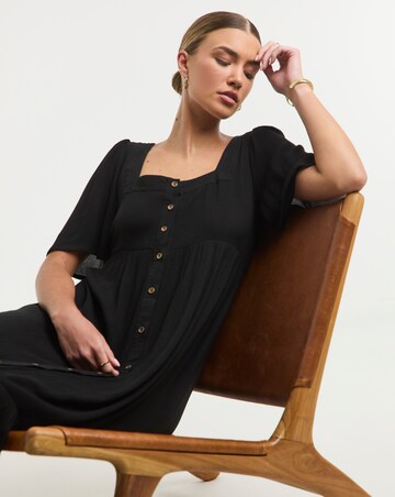 Simply Be Black Crinkle Button Through Maxi Dress