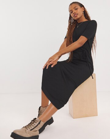 Simply Be Black Ruched Front Waffle Midi Dress