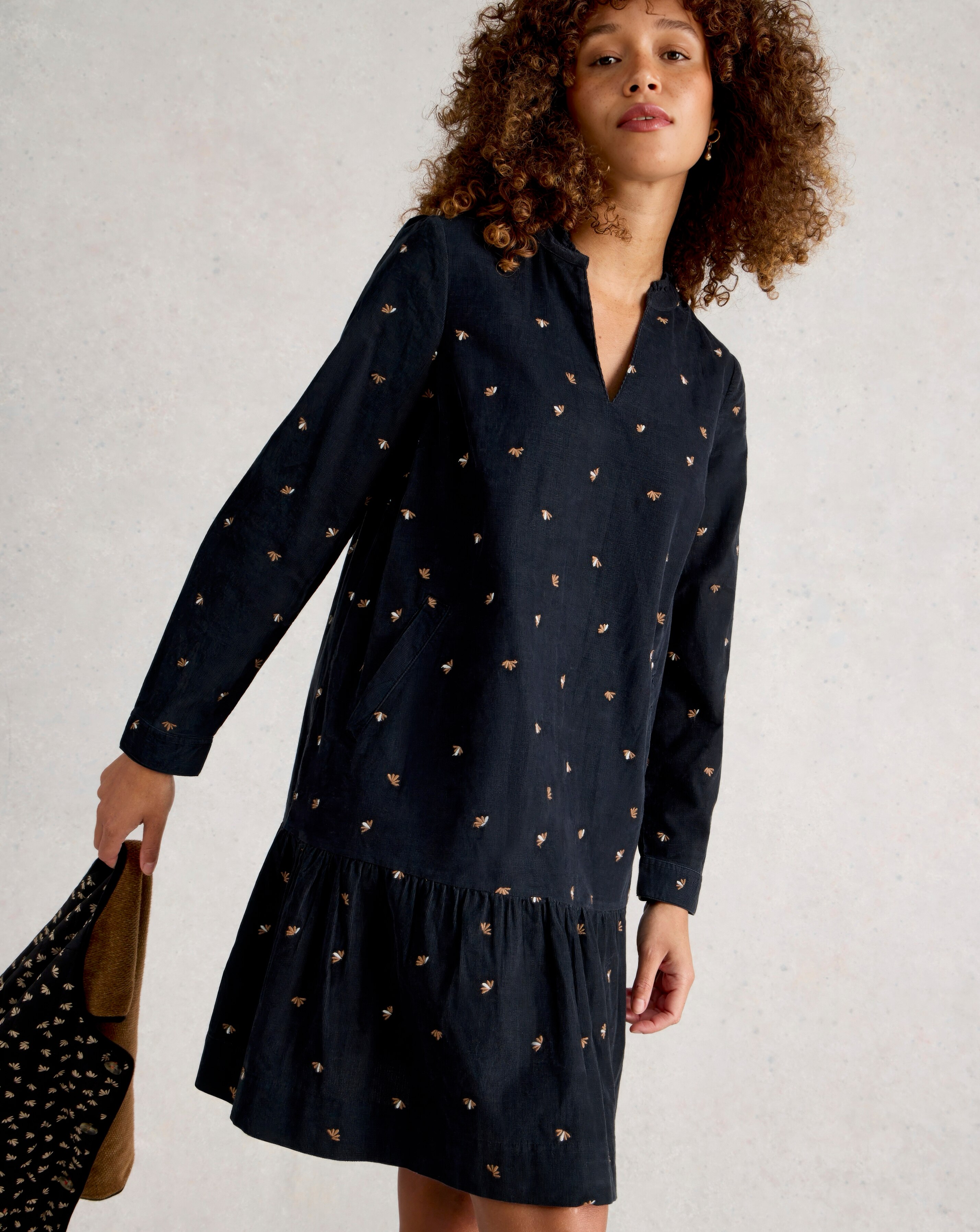 White Stuff Daria Cord Embroidered Dress