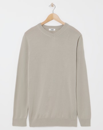 Stone Merino Wool V Neck Jumper