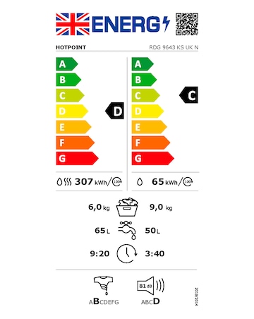 Hotpoint RDG9643KSUKN 9+6kg 1400rpm Washer Dryer + Installation