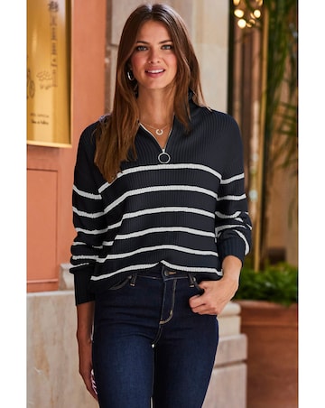 Sosandar Stripe Quarter Zip Jumper