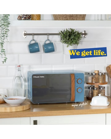 Russell Hobbs 17 Litre Blue Manual Microwave Wood Effect