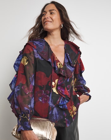 Joanna Hope Ruffle Blouse With Foil Print