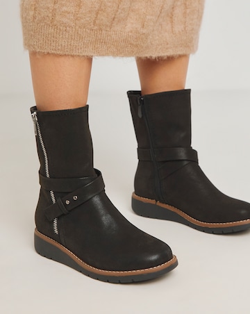 Heavenly Soles Billie Low Wedge Buckle Strap Boot - Wide Fit (E)