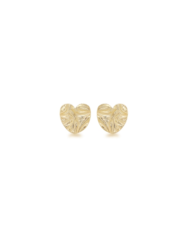 9ct Yellow Gold Textured Heart Earrings