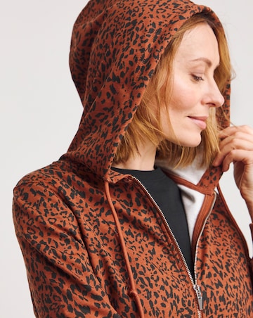 Animal Print Longline Zip Through Hoodie