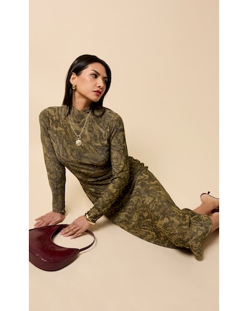 Little Mistress Gold Print Lurex Midaxi Dress