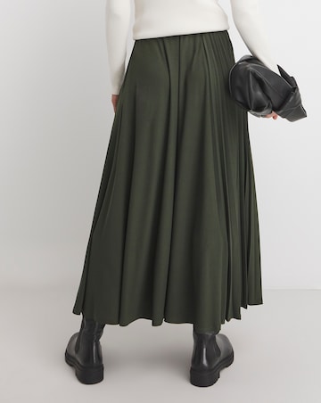 Dark Olive Pleat Front Jersey Pull On Midaxi Skirt