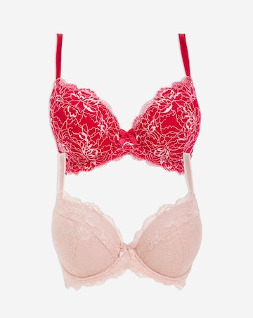 Pretty Secrets 2 Pack Ella Lace Padded Plunge Wired Bras B-F - Pink Multi