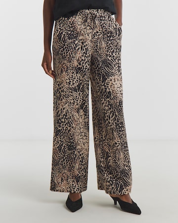 Animal Print Textured Wide Leg Trouser