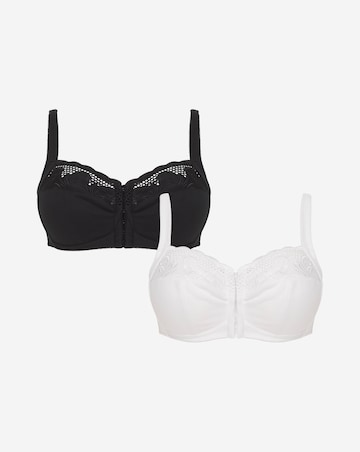 Pretty Secrets (2 Pack) Elana Full Cup Front Fastening Bras (B-F) Black/White