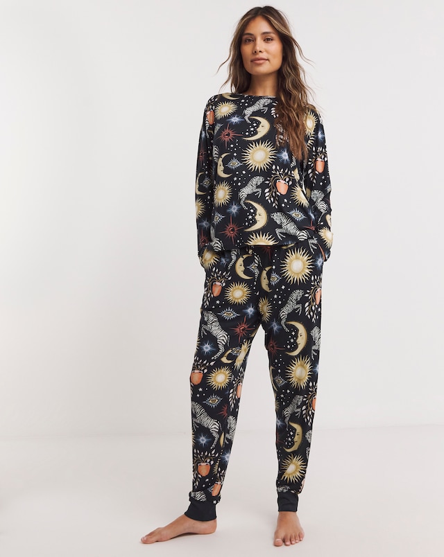 Chelsea Peers Jersey Celestial Zebra Print Crew Pyjama Set