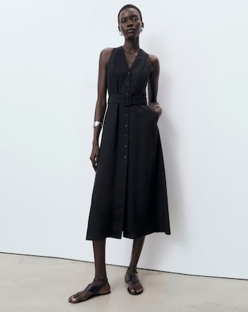 MANGO COLLARED BELTED MIDI DRESS