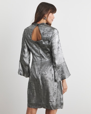 Joanna Hope Silver Foil Fluted Sleeve Dress