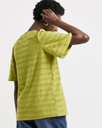 Pure Cotton Green V - Neck Broderie Top