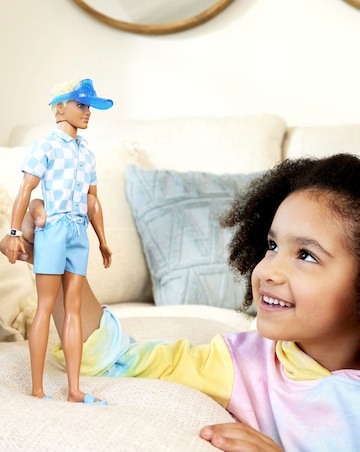 Barbie Ken Doll with Swim Trunks and Beach-Themed Accessories