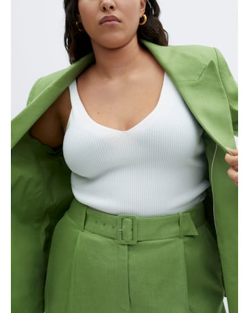 Mango Green Linen Bermuda Belted Shorts