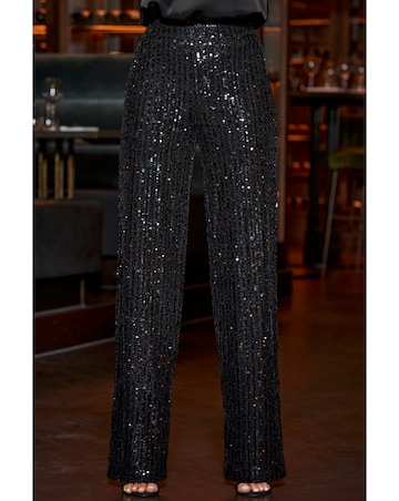 Sosandar Black Sequin Wide Leg Trousers