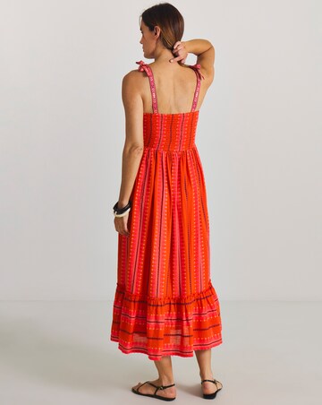 Jacquard Stripe Shirred Maxi Beach Dress
