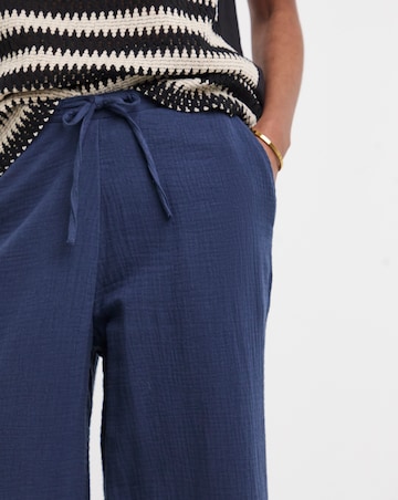 Pure Cotton Textured Pull On Wide Leg Trousers