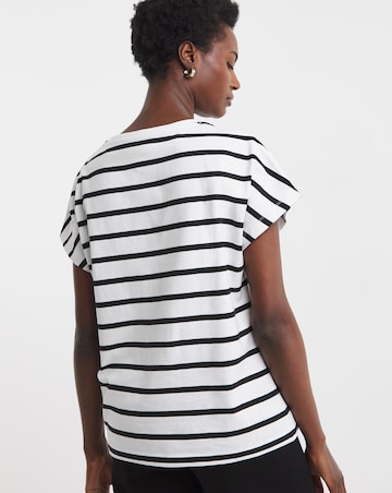 Pure Cotton Striped Button Shoulder T-Shirt