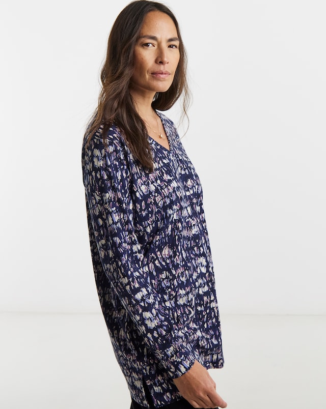 Navy Print Long Sleeve Slouch T-Shirt