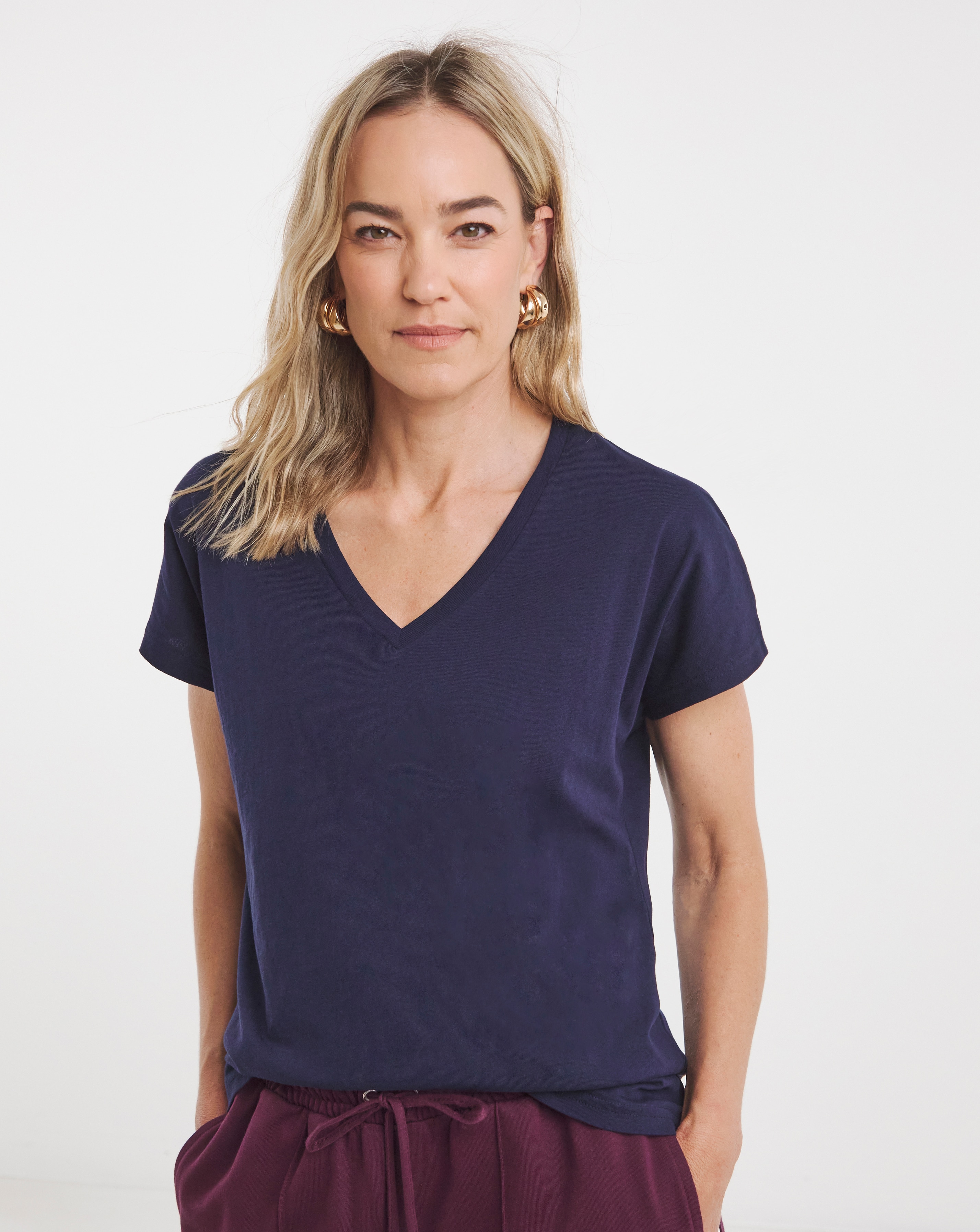 Pure Cotton Navy V-Neck  Short Sleeve T-Shirt