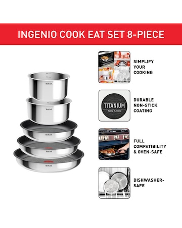 Tefal Ingenio Cook Eat 8 Piece Stainless Steel Pan Set