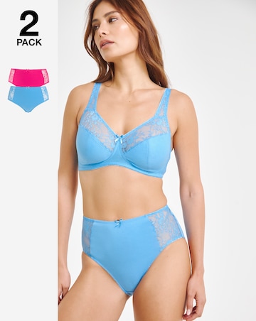 Pretty Secrets (2 Pack) Cotton Lace Full Fit Brief Knickers Pink/Blue